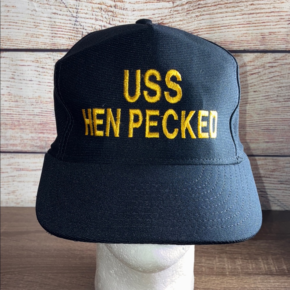 Vintage Navy Blue USS Hen Pecked Embroidered Adjustable Hat Eagle Crest